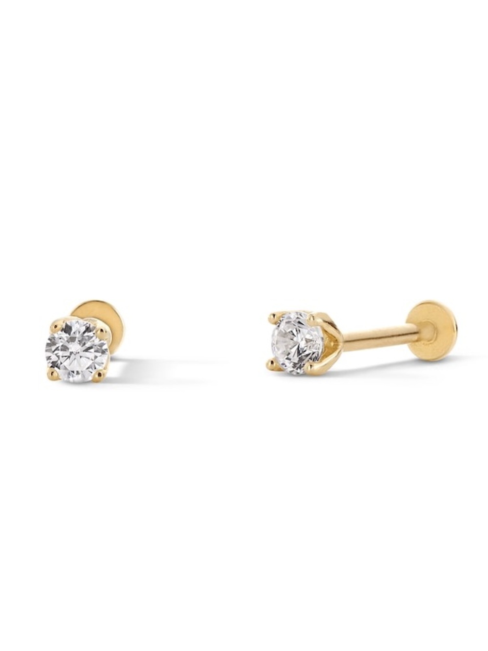 Banter Piercing 10K Solid Gold CZ Round Flat Back Studs